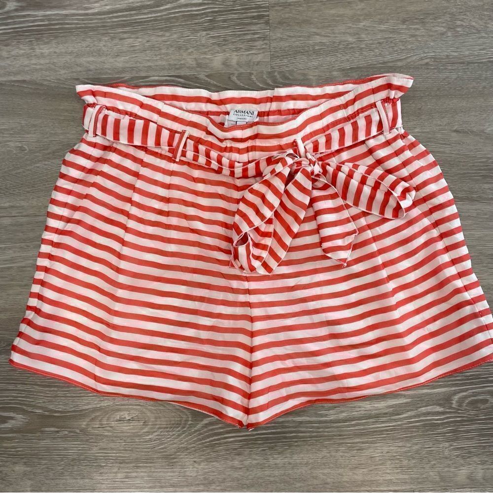 Armani Collezioni Silk Red Striped Mini shirts sz 10 or L Cruise Collection